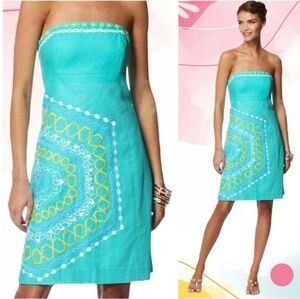 Lilly Pulitzer Green Honey Bee Preppy Colorful Resort Party Strapless Mini Sz 6